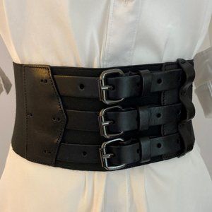 BCBG MaxAzria Wide Triple Buckle Belt